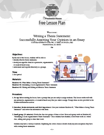 lesson 21 practice worksheet a writing a thesis statement